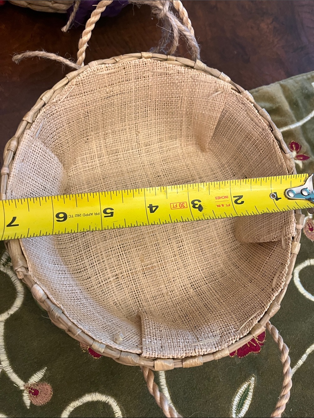 Hand Crafted Straw Nesting Baskets with Multicolor Embroidered Buds - Picture 7 of 9